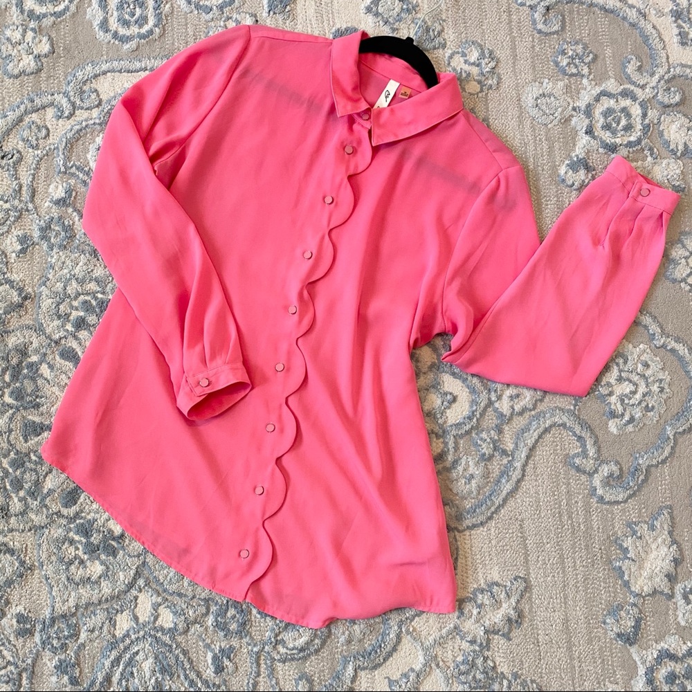 Button Down Scalloped Pink Blouse